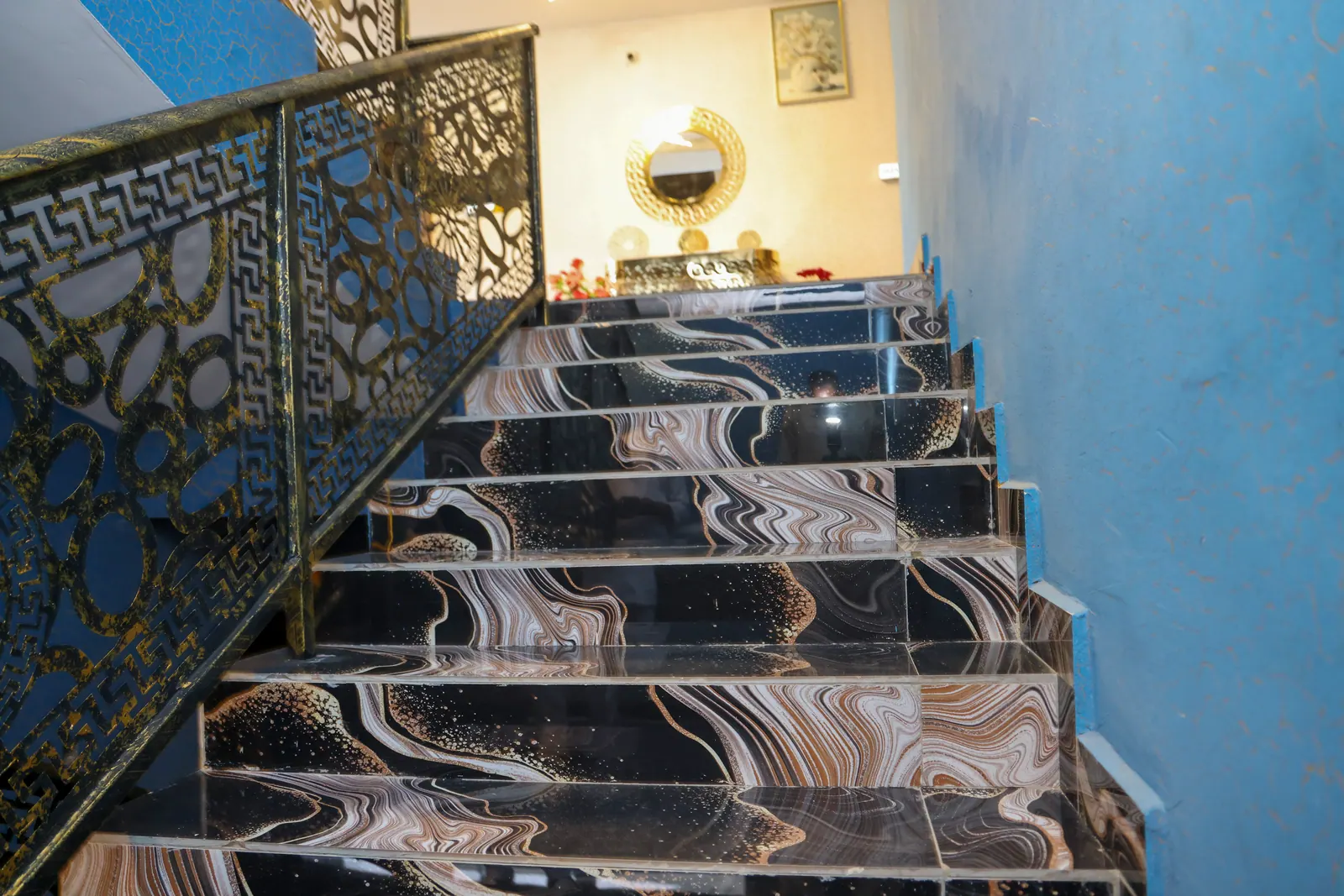 The marble staircase to the guest floors